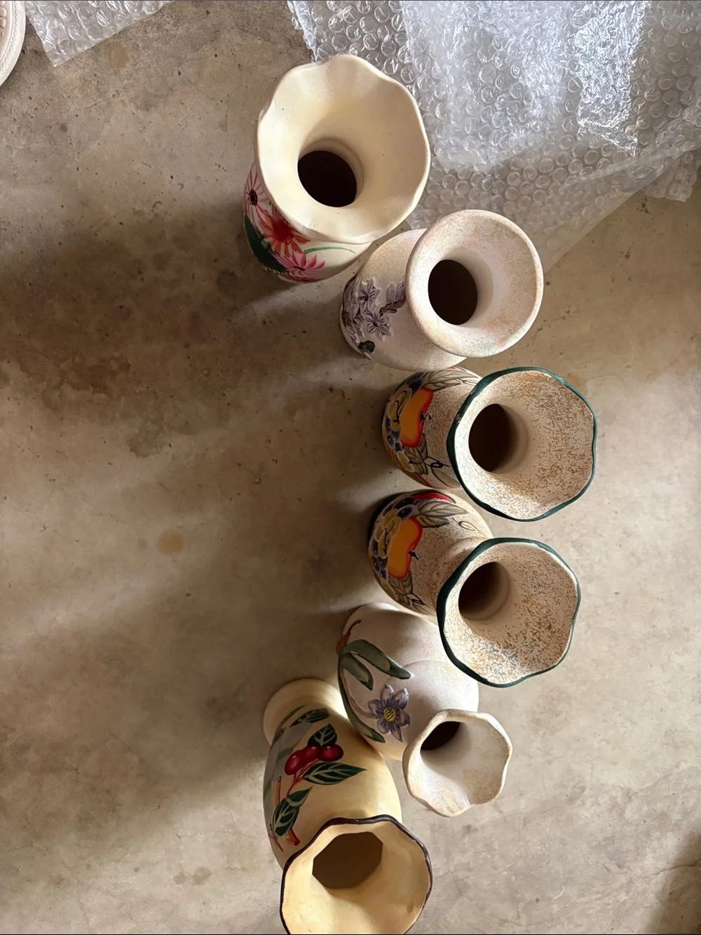 Hand-Painted Ceramic Small Vase - Cream with Floral Accents